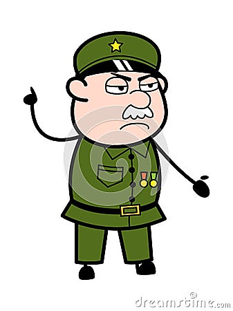 Angry Military Man Cartoon with one hand raised Cartoon Illustration