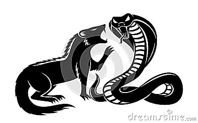 Angry mongoose and cobra. Vector Illustration