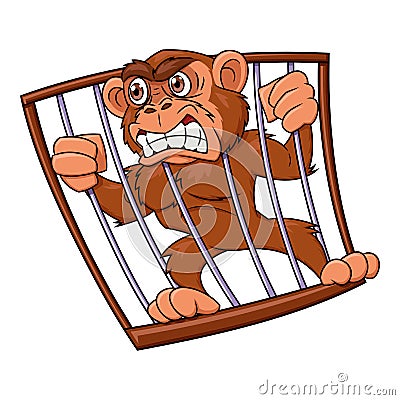 Angry monkey in cage Vector Illustration