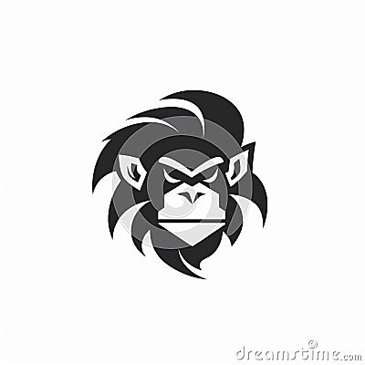 Angry Monkey Head Logo: Monochromatic Minimalist Junglepunk Design Cartoon Illustration