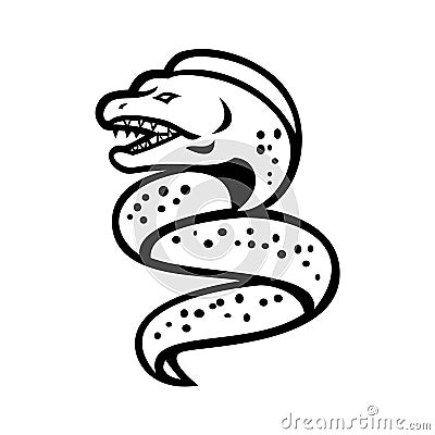 Angry Moray Eel Sports Mascot Retro Black and White Vector Illustration