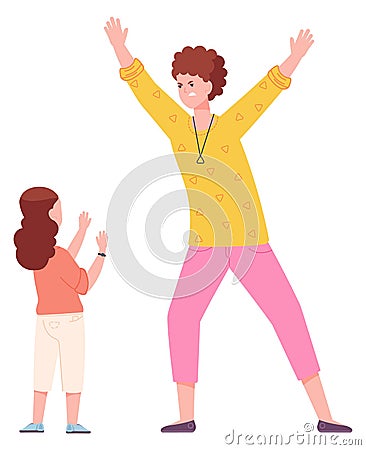 Angry mother arguing with girl. Kid punishment Vector Illustration