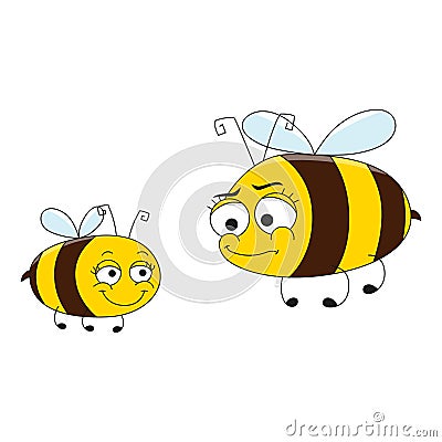 Angry Mother and Happy Daughter Bee. Cartoon characters b Vector Illustration