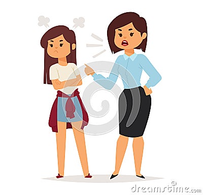 Angry mother scolding her teenage daughter at home. Young girl with arms crossed, frustrated with parent s lecture Cartoon Illustration