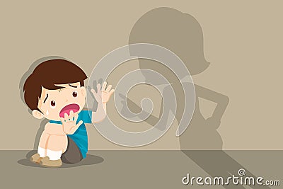 Angry mother scolds frightened child sitting on floor Vector Illustration