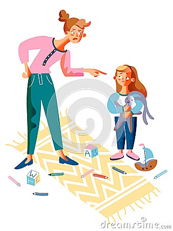 Angry mother shouting scolding sad daughter vector Vector Illustration