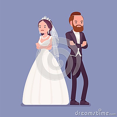 Angry offended bride and groom on wedding ceremony Vector Illustration