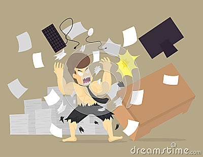 Angry office worker character crash workplace Vector Illustration