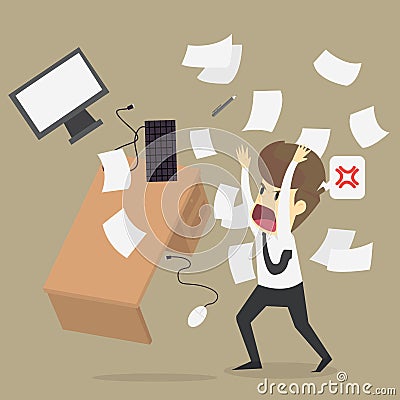 Angry office worker character crash workplace Vector Illustration