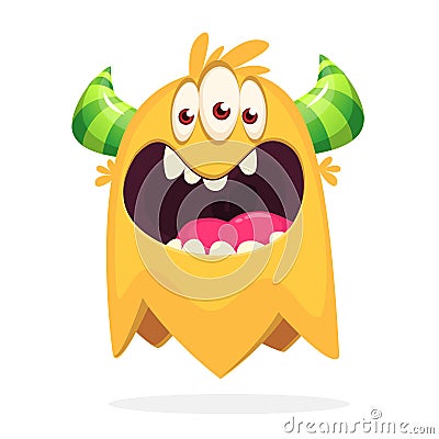 Angry orange cartoon monster with horns. Big collection of cute monsters. Halloween character. Vector illustrations Vector Illustration