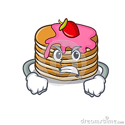 Angry pancake with strawberry mascot cartoon Vector Illustration