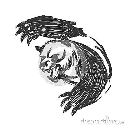 Angry panda Black and White Vector Illustration