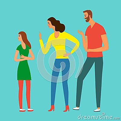 Angry parents scold a teenager. Cartoon Illustration