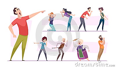 Angry people. Agressive dialogue shouting characters expressive talking conflicting persons negative emotions exact Vector Illustration