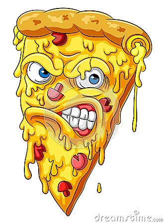Angry Pizza cartoon character Vector Illustration