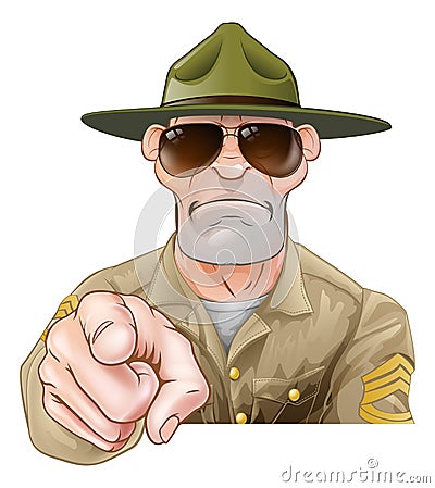 Angry Pointing Drill Sergeant Vector Illustration