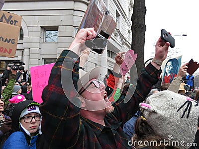 Angry Protester at the Inaugural Parade Editorial Stock Photo
