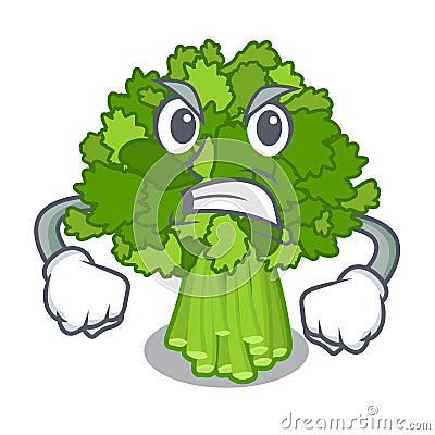 Angry rabe broccoli in vegetable mascot basket Vector Illustration