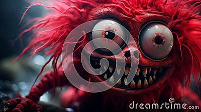 Close-up Photo Of A Red Monster Doll With Big Eyes Stock Photo