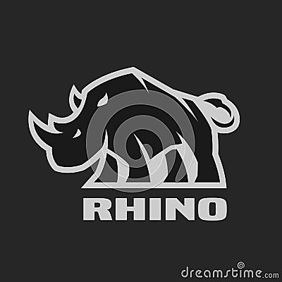 Angry rhino. Monochrome logo on a dark background. Vector Illustration