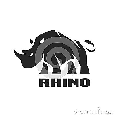 Angry rhino. Monochrome logo. Vector Illustration