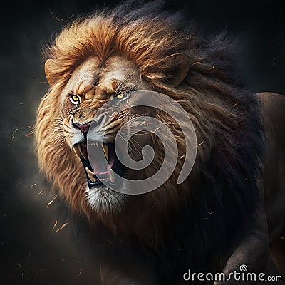 Angry Roaring Lion. AI generated Illustration Stock Photo
