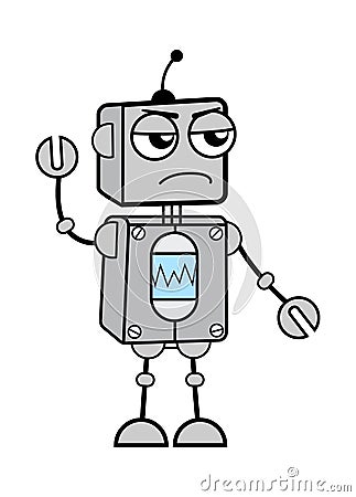 Angry Robot Cartoon with one hand raised Stock Photo