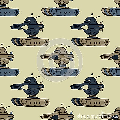 Angry robot tank seamless pattern Vector Illustration