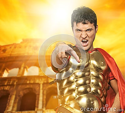 Angry roman legionary soldier Stock Photo