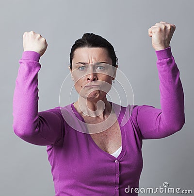 Angry 40s woman gesturing showing her exasperation Stock Photo