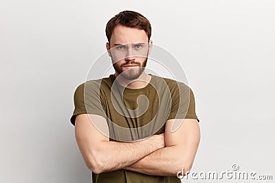 Angry sad unhappy serious man with disapproving expression Stock Photo