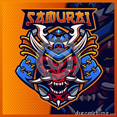 Samurai Oni mascot esport logo design illustrations vector template, Devil Ninja logo for team game streamer youtuber banner Vector Illustration