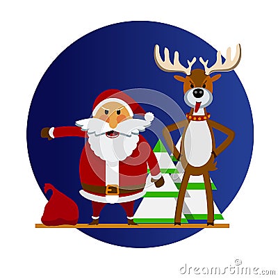 Angry Santa Claus and Christmas reindeer Vector Illustration