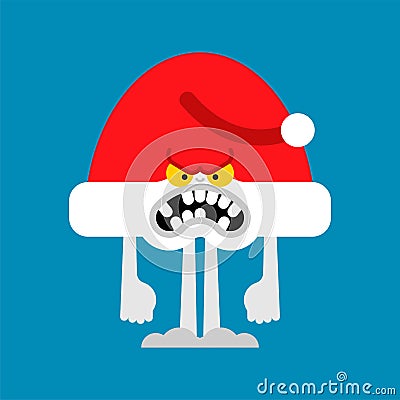 Angry Santa hat cartoon isolated. Crazy Christmas and New Year vector illustration Vector Illustration