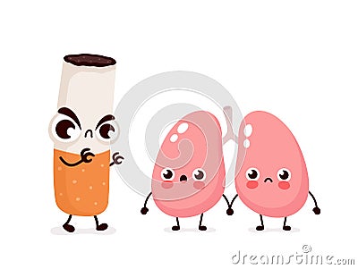 Angry scary cigarette kill lungs character Vector Illustration