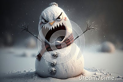 Angry and scary snowman, illustration generated by AI Cartoon Illustration
