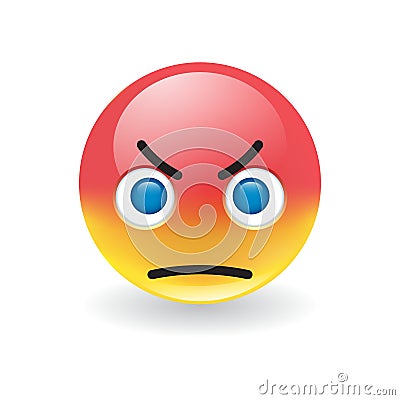 Angry scowling round yellow and red emoticon glaring at the viewer in rage with large blue eyes Vector Illustration