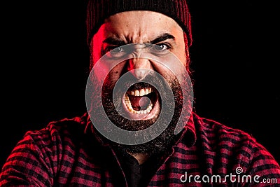 Angry screaming bearded man Stock Photo