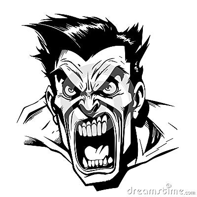 Angry screaming man head, open mouth, Cartoon style Vector Illustration