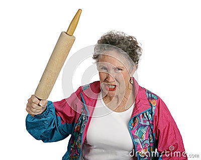 Angry Senior Lady with Rolling Stock Photo