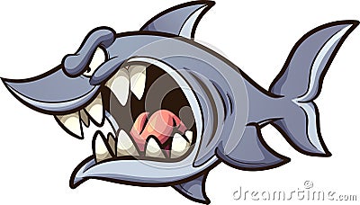 Angry gray shark with big open mouth Vector Illustration