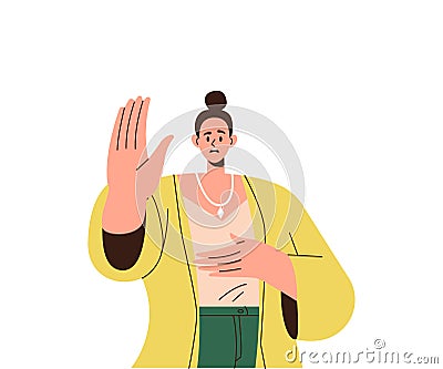 Angry shouting woman gesturing stop with hand protesting showing disagree and rejection sign Vector Illustration