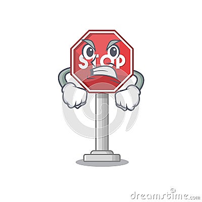 Angry sign stop with the mascot shape Vector Illustration