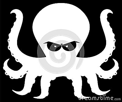 Angry Silhouettes Of Octopus Cartoon Mascot Character. Vector Illustration