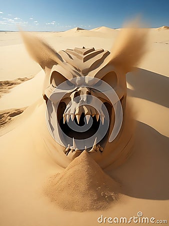 Angry skull made of desert sand Stock Photo