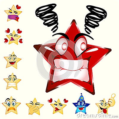 Angry Star Emoji. Red combine color Vector Illustration