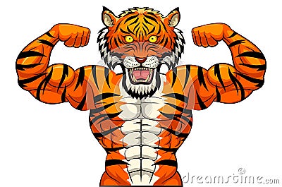 Angry strong tiger mascot. Vector Illustration