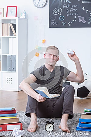 Angry student preparing for test Stock Photo