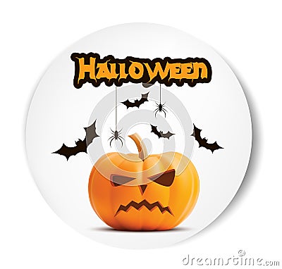 Angry surprised Halloween realistic vector white sticker font. 3D Pumpkin illustration for greeting cards, party Vector Illustration