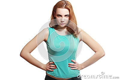 Angry suspicious young woman Stock Photo